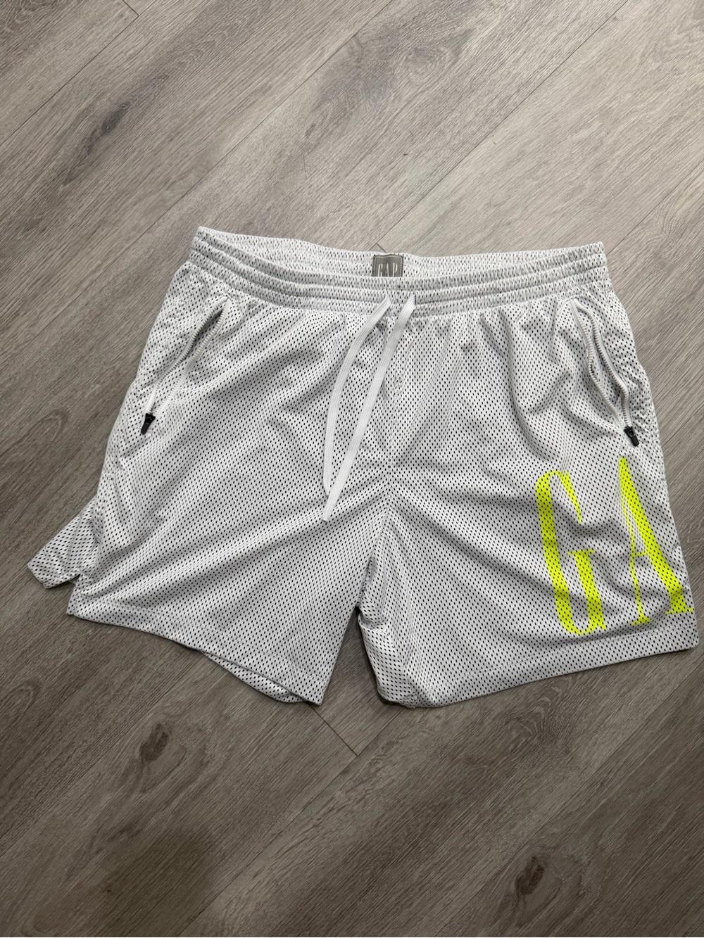 GAP White Mesh Athletic Shorts with Neon Yellow GA